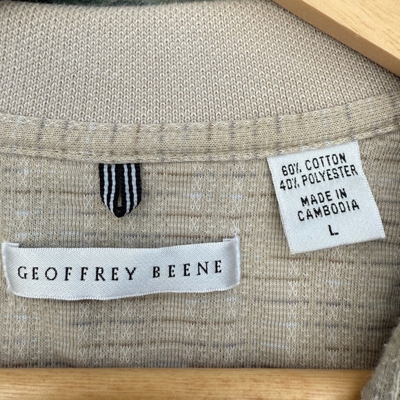 Geoffrey Beene Men’s Beige Textured Polo Shirt Size L Y2K Retro Vibe - Picture 2 of 8